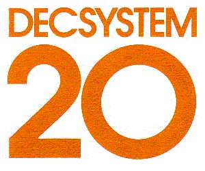 The standard DECSYSTEM-20 logo.  The letters appear in Chinese Red (actually more orange than red) on a white background.